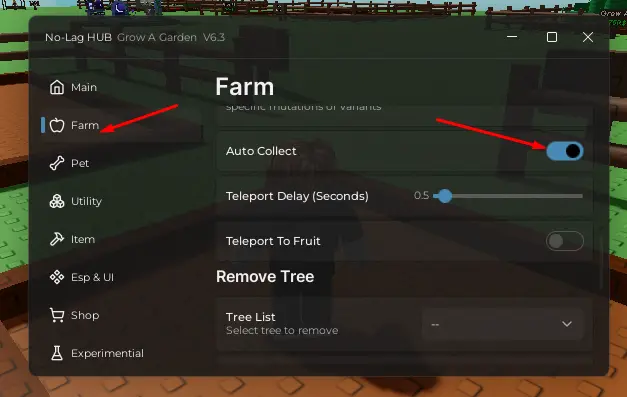Auto Collect auto harvest option on No Lag